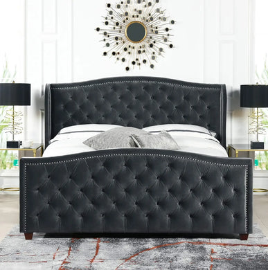 Marcella Charming Farmhouse Glam Wingback Panel Bed: Plush Upholstered Bedroom Furniture Furniture Valley