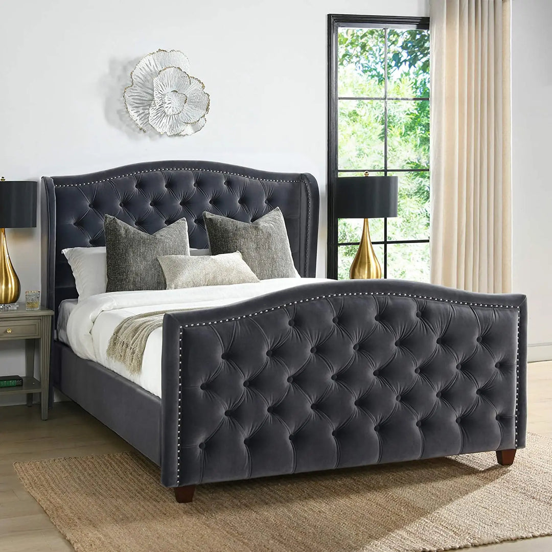 Marcella Charming Farmhouse Glam Wingback Panel Bed: Plush Upholstered Bedroom Furniture – Modern Luxury Furniture – Furniture Valley Australia