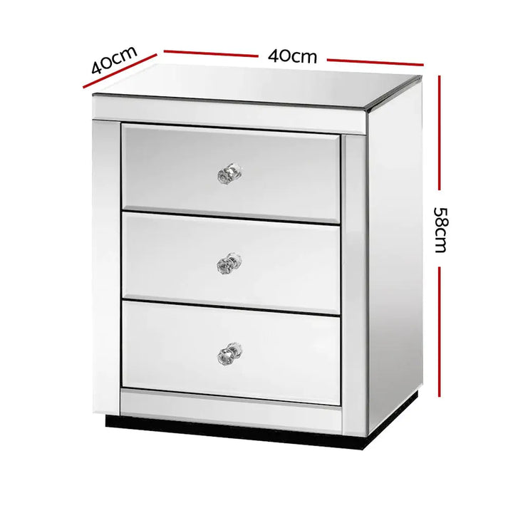 Mirrored Bedside Table Drawers Furniture Mirror Glass Presia Silver INTEX