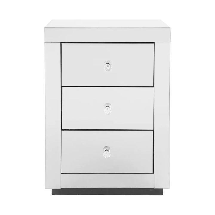 Mirrored Bedside Table Drawers Furniture Mirror Glass Presia Silver INTEX