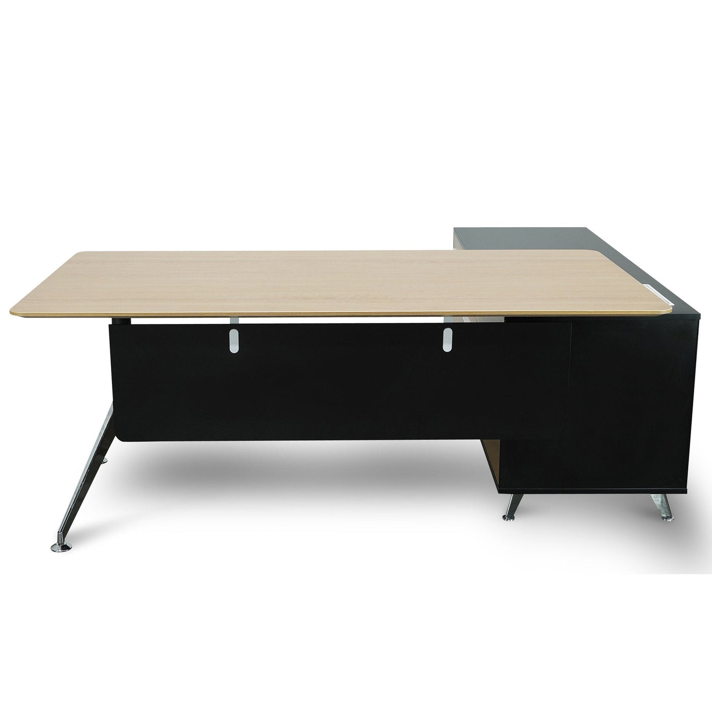 1.95m Executive Desk Left Return - Black Frame with Natural Top and Drawers