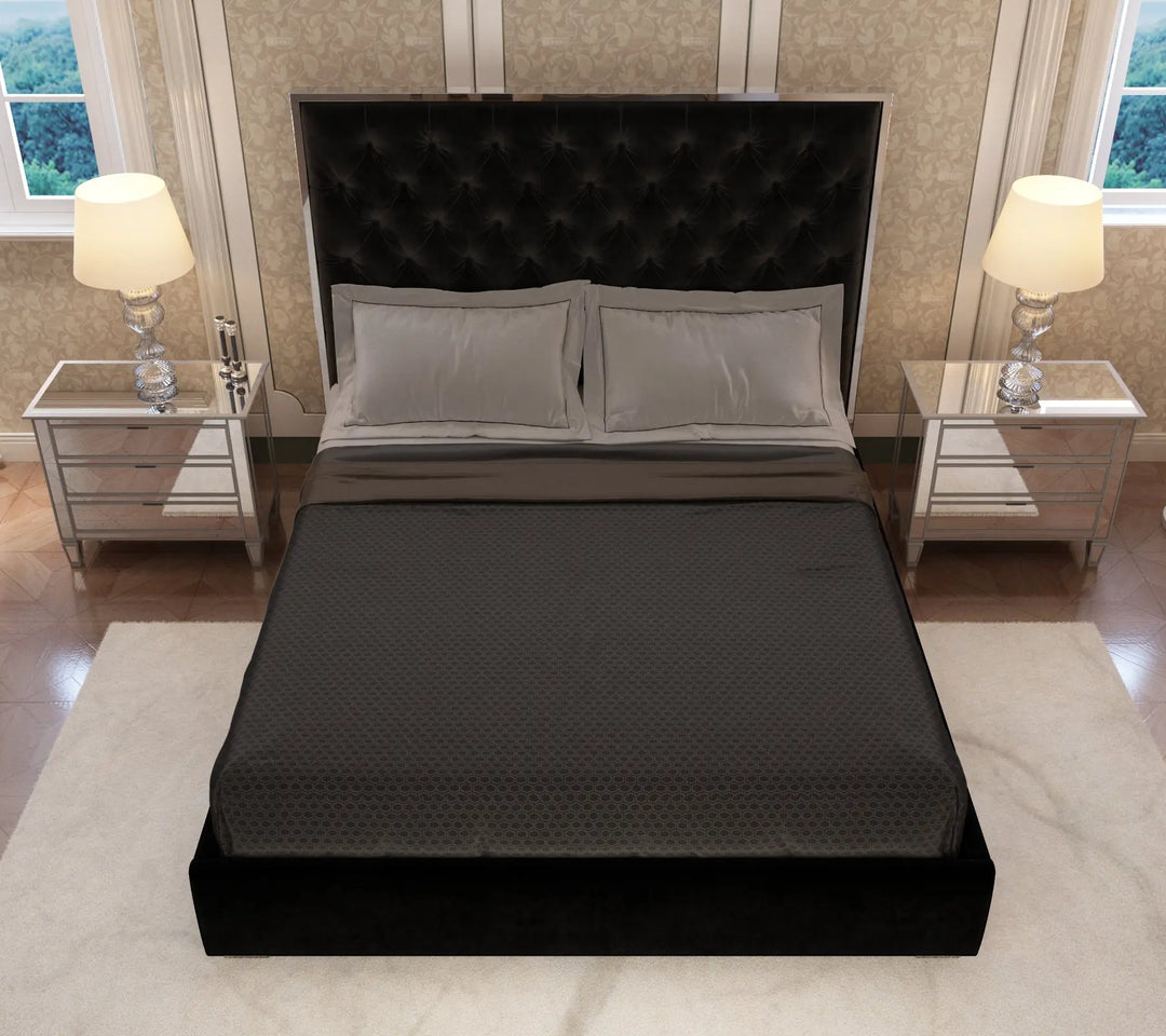 Olivia Velvet Tufted Upholstered  Bed Frame Silver  Edges - Black – Modern Luxury Furniture – Furniture Valley Australia