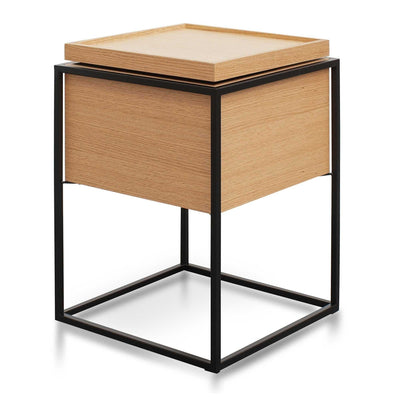 Scandinavian Side Table In Oak - Black Frame