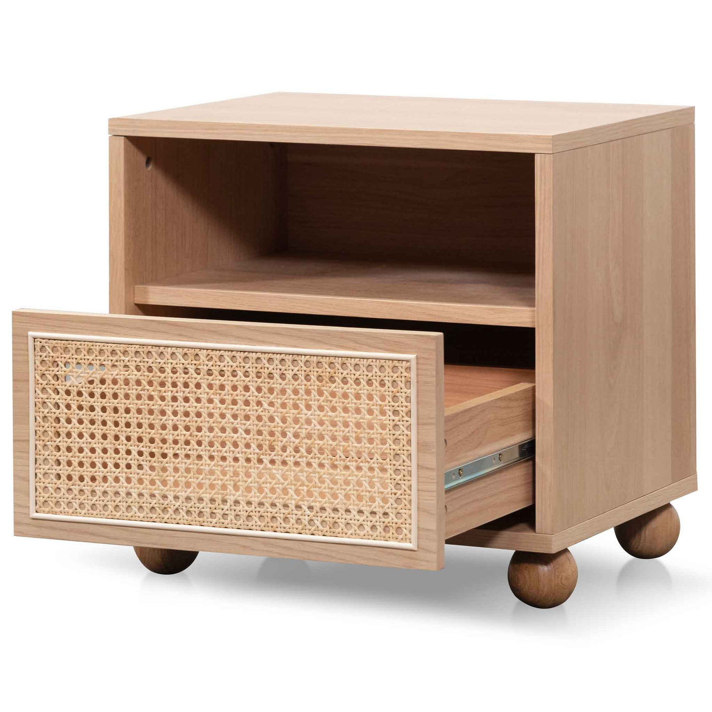 Wooden Side Table with Rattan Front - Natural