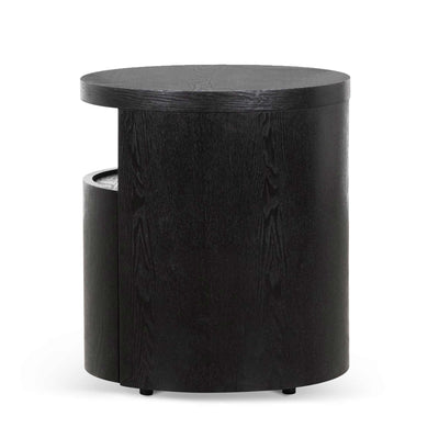Round Wooden Bedside Table - Black Mountain