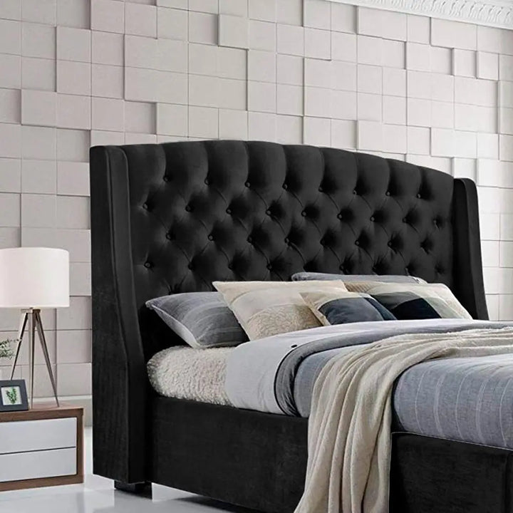 Salween Wing Style Luxury Tufted Upholstered  Bed Frame - Black