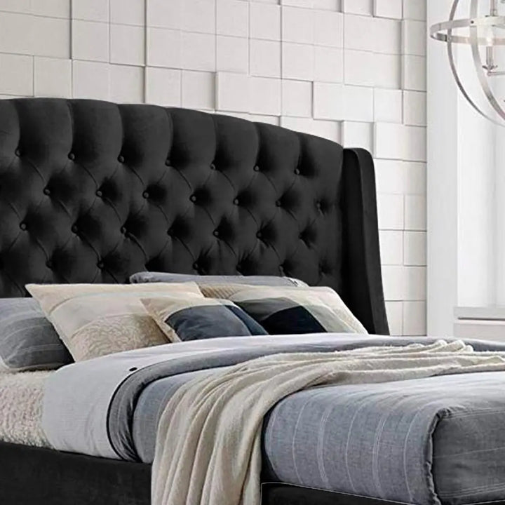 Salween Wing Style Luxury Tufted Upholstered  Bed Frame - Black
