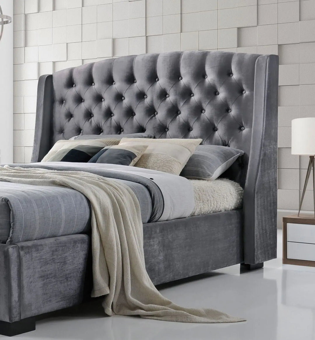 Salween Wing Style Luxury Tufted Upholstered  Bed Frame - Silver Grey – Modern Luxury Furniture – Furniture Valley Australia
