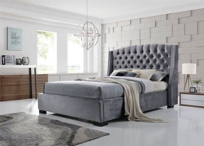 Salween Wing Style Luxury Tufted Upholstered  Bed Frame - Silver Grey