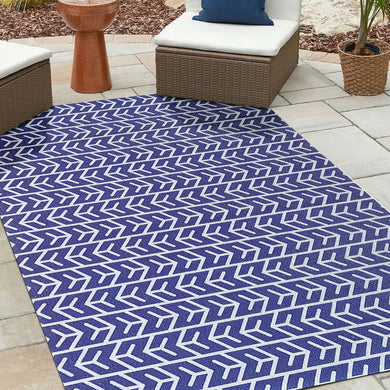 White and Indigo Abstract Outdoor Floor Rug- Outdoor INTEX