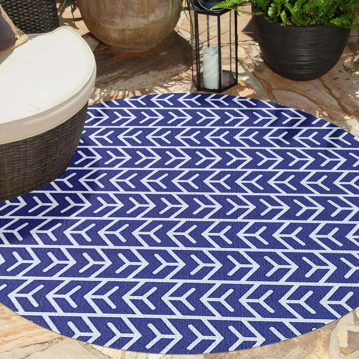White and Indigo Abstract Outdoor Floor Rug- Outdoor INTEX