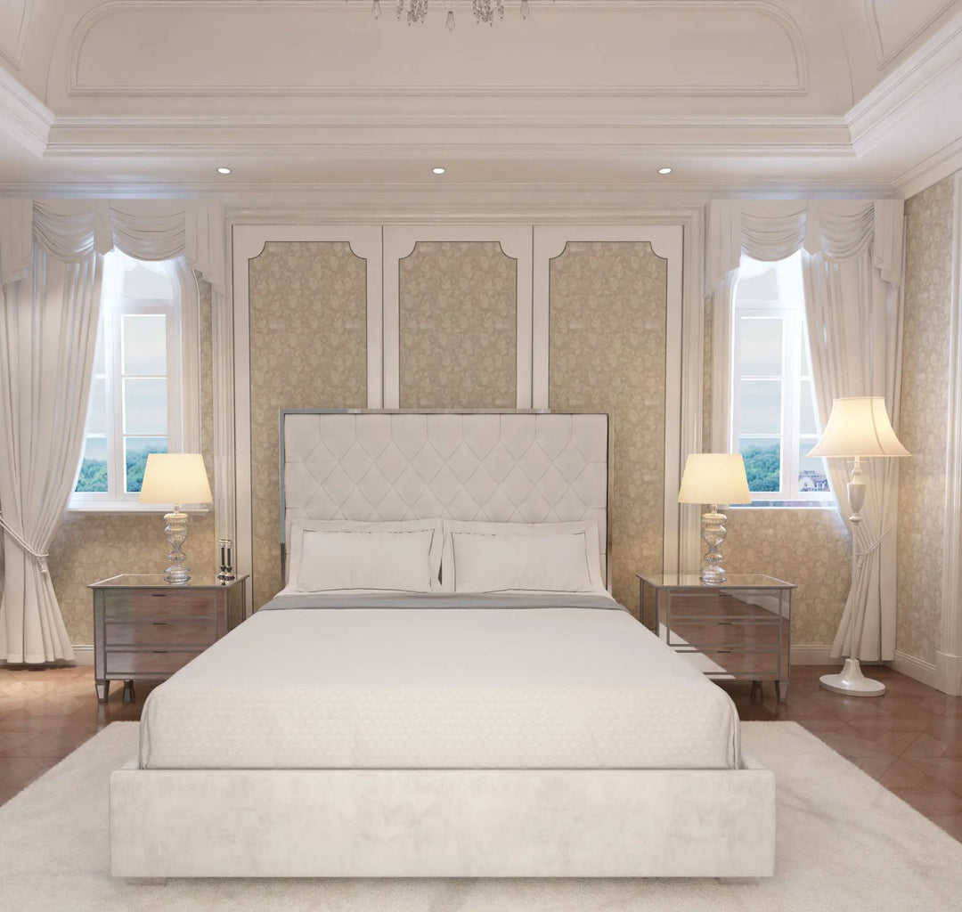 Zarina Luxury Bed Frame White King – Modern Luxury Furniture – Furniture Valley Australia