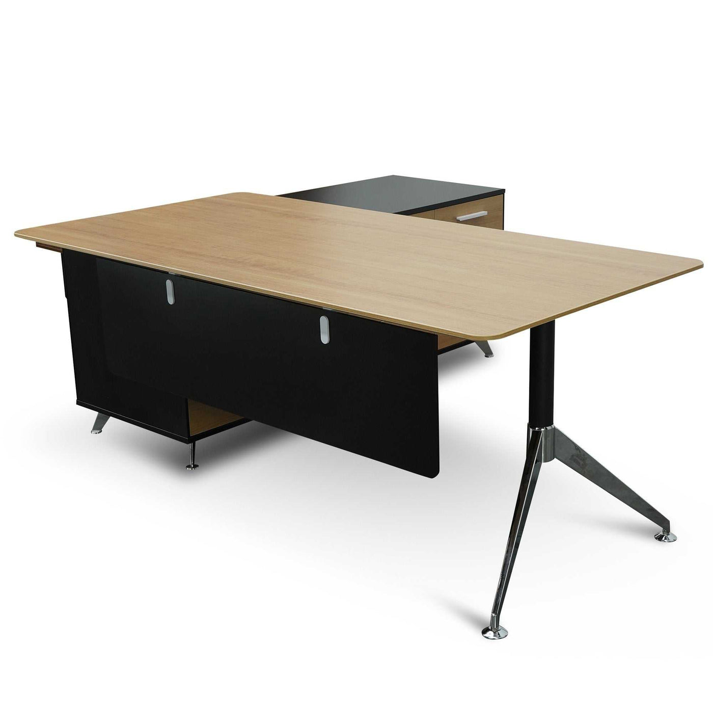 1.95m Executive Desk Right Return - Black Frame with Natural Top and Drawers