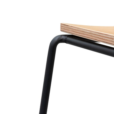 Bar Stool With Natural Timber Seat - Black Frame