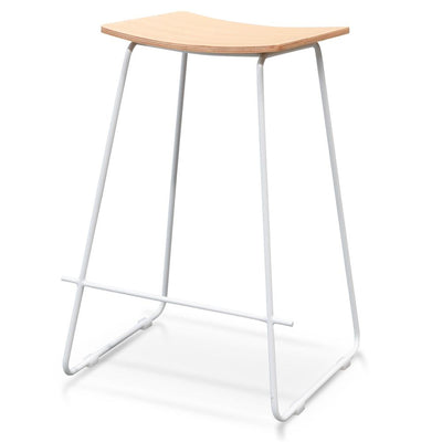 Bar Stool With Natural Timber Seat - White Frame