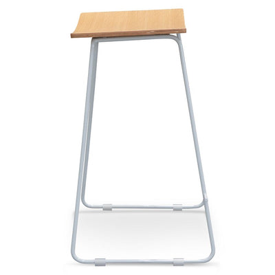 Bar Stool With Natural Timber Seat - White Frame