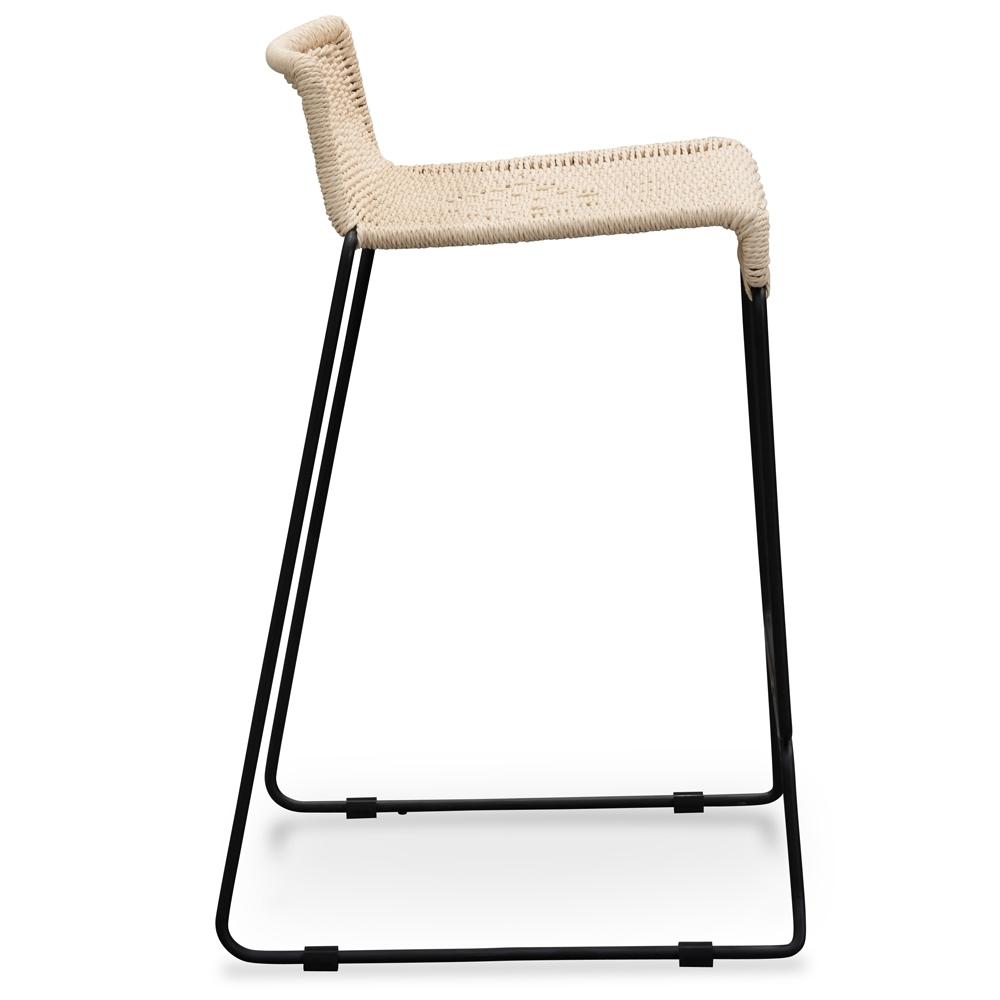 Bar Stool With Natural Cord Seat - Black Frame