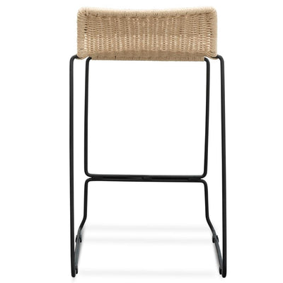 Bar Stool With Natural Cord Seat - Black Frame
