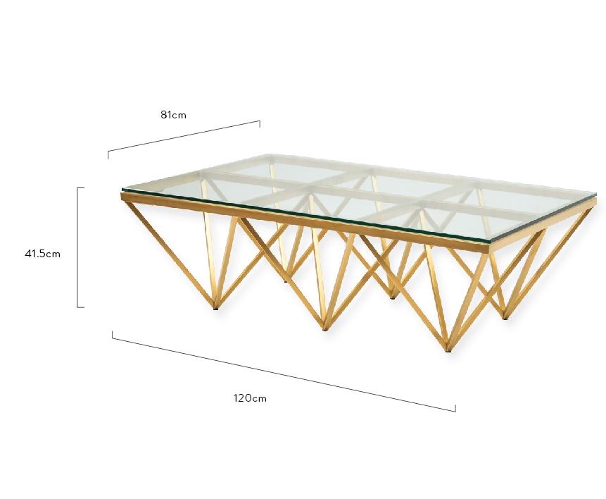 1.2m Coffee Table - Glass Top - Brushed Gold Base