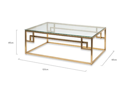 1.2m Coffee Table - Glass Top - Brushed Gold Base