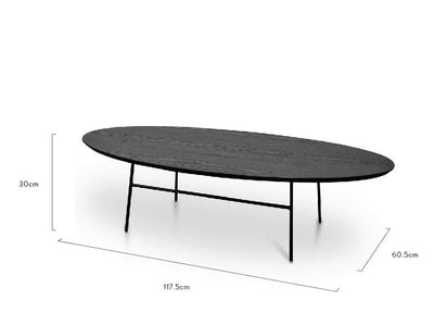117.5cm Coffee Table - Black Ash Veneer - Black Legs