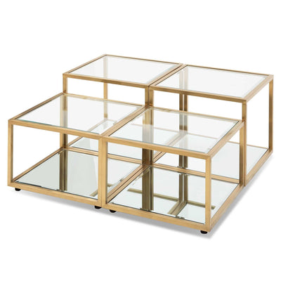 Set of 4 - Glass Coffee Table - Brushed Gold Base