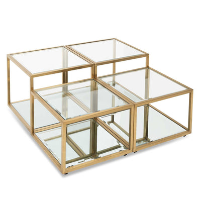 Set of 4 - Glass Coffee Table - Brushed Gold Base
