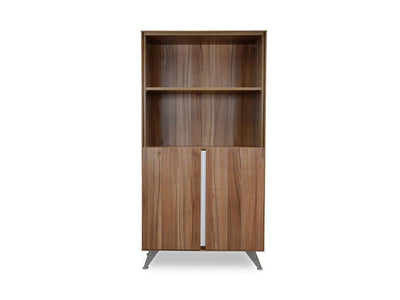 2 Door Office Cabinet with Bookshelf - Walnut