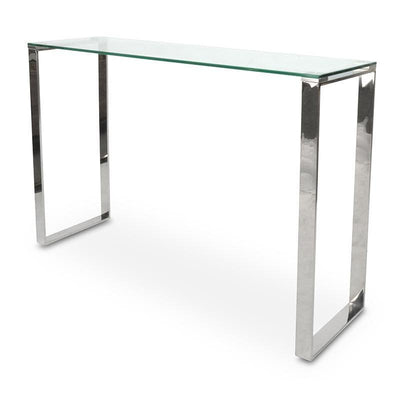 Console Table With Tempered Glass - Polished Stainless Steel