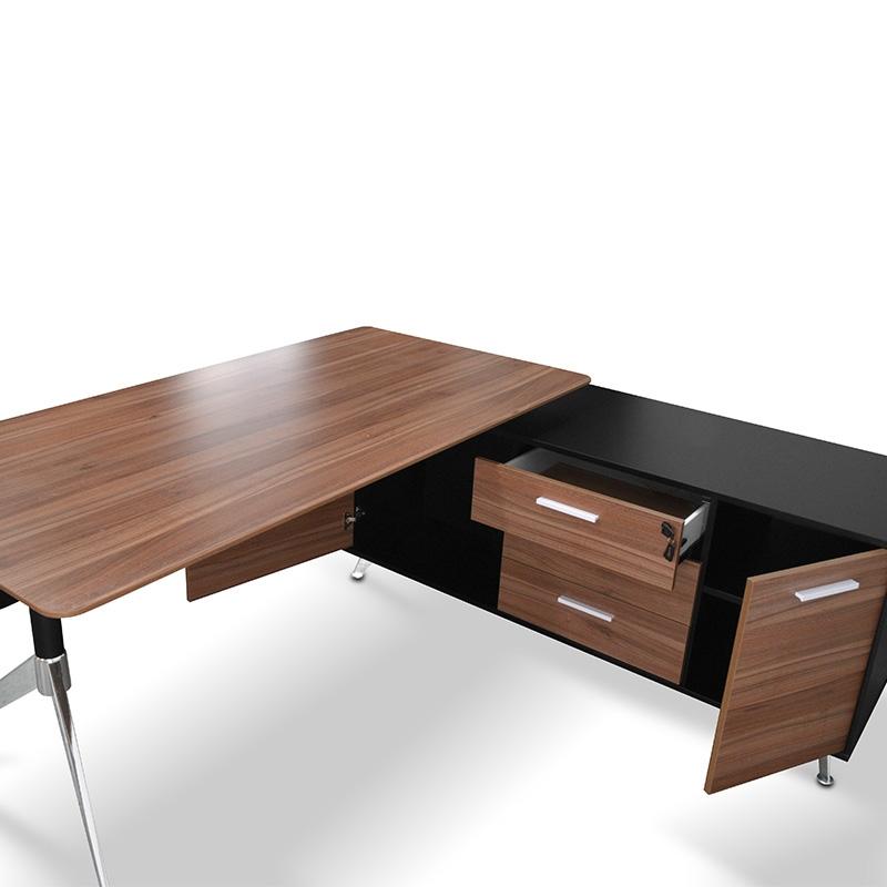 1.95m Executive Office Desk Right Return - Walnut - Black