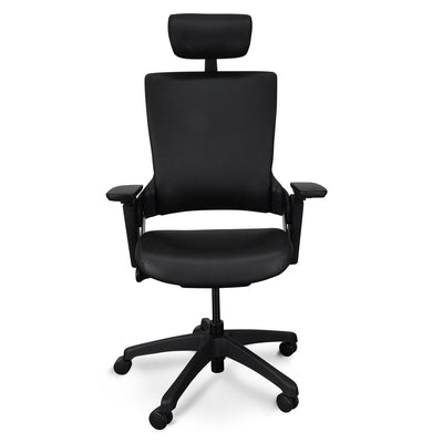 Ergonomic Leather Office Chair With Head Rest - Black