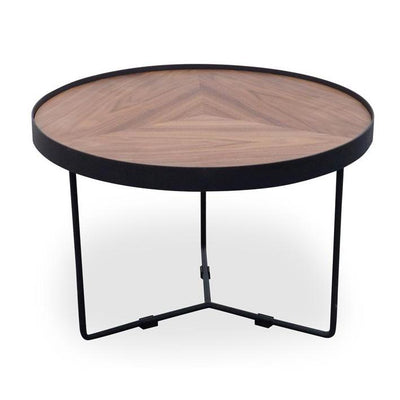 60cm Round Coffee Table - Walnut Top - Black Frame