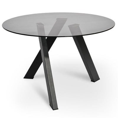 1.2m Dining Table - Smoke Grey Glass - Black Base