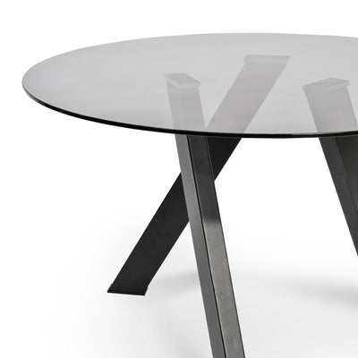 1.2m Dining Table - Smoke Grey Glass - Black Base