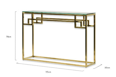 1.15m Console Glass Table - Brushed Gold Base