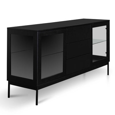 160cm Sideboard Unit - Black with Glass Door and Self