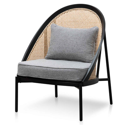 Rattan Back Lounge Chair - Grey Seat and Black Frame