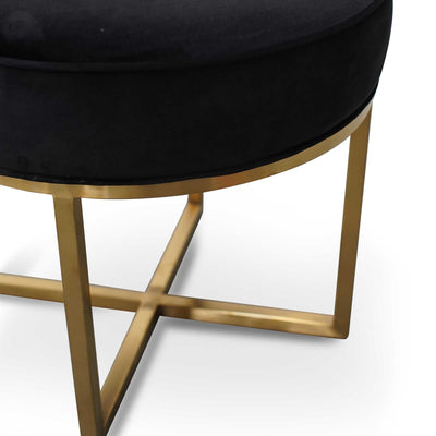 Steel Frame Ottoman In Black Velvet Seat - Brushed Gold Base