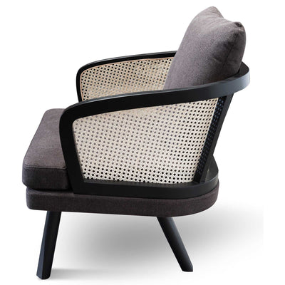 Armchair - Smoke brown Fabric seat with Natural Rattan