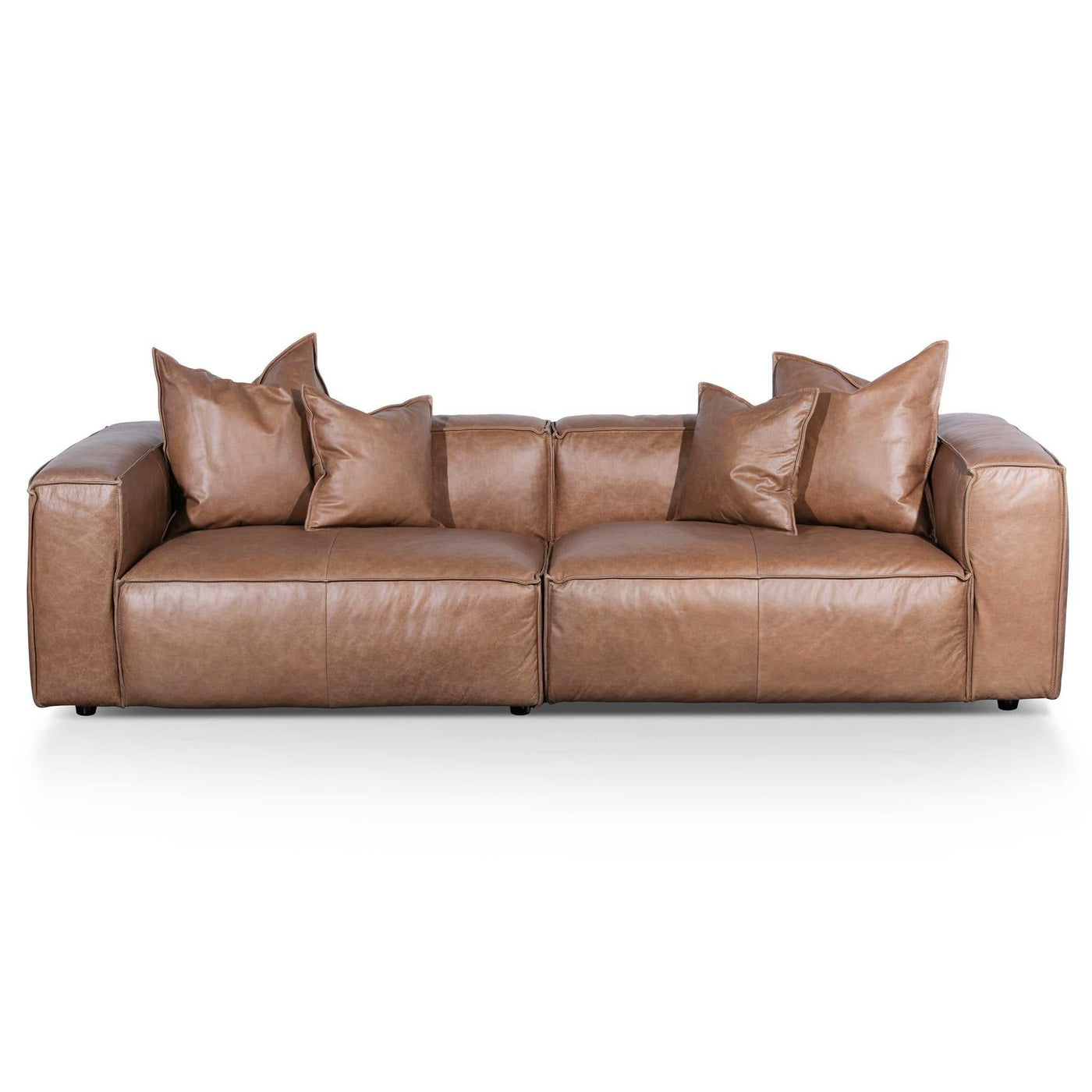 3 Seater Sofa with Cushion and Pillow - Saddle Brown