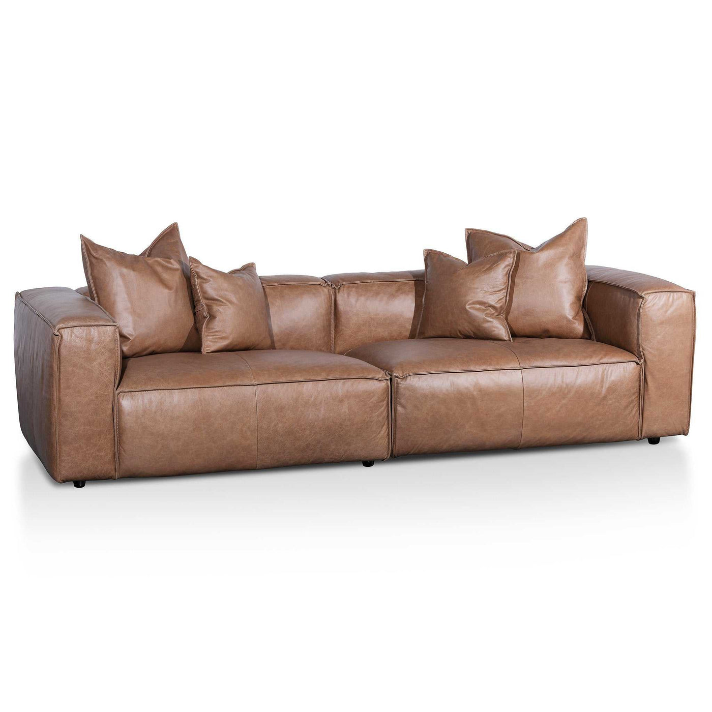 3 Seater Sofa with Cushion and Pillow - Saddle Brown