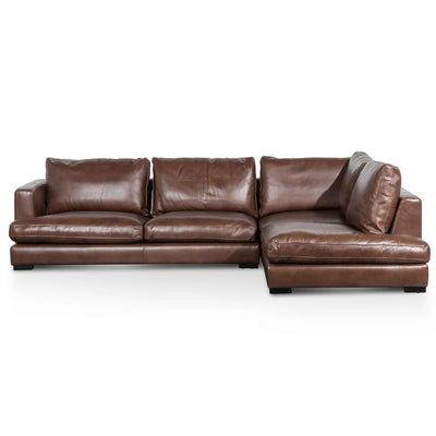 4 Seater Right Chaise Leather Sofa - Mocha Brown