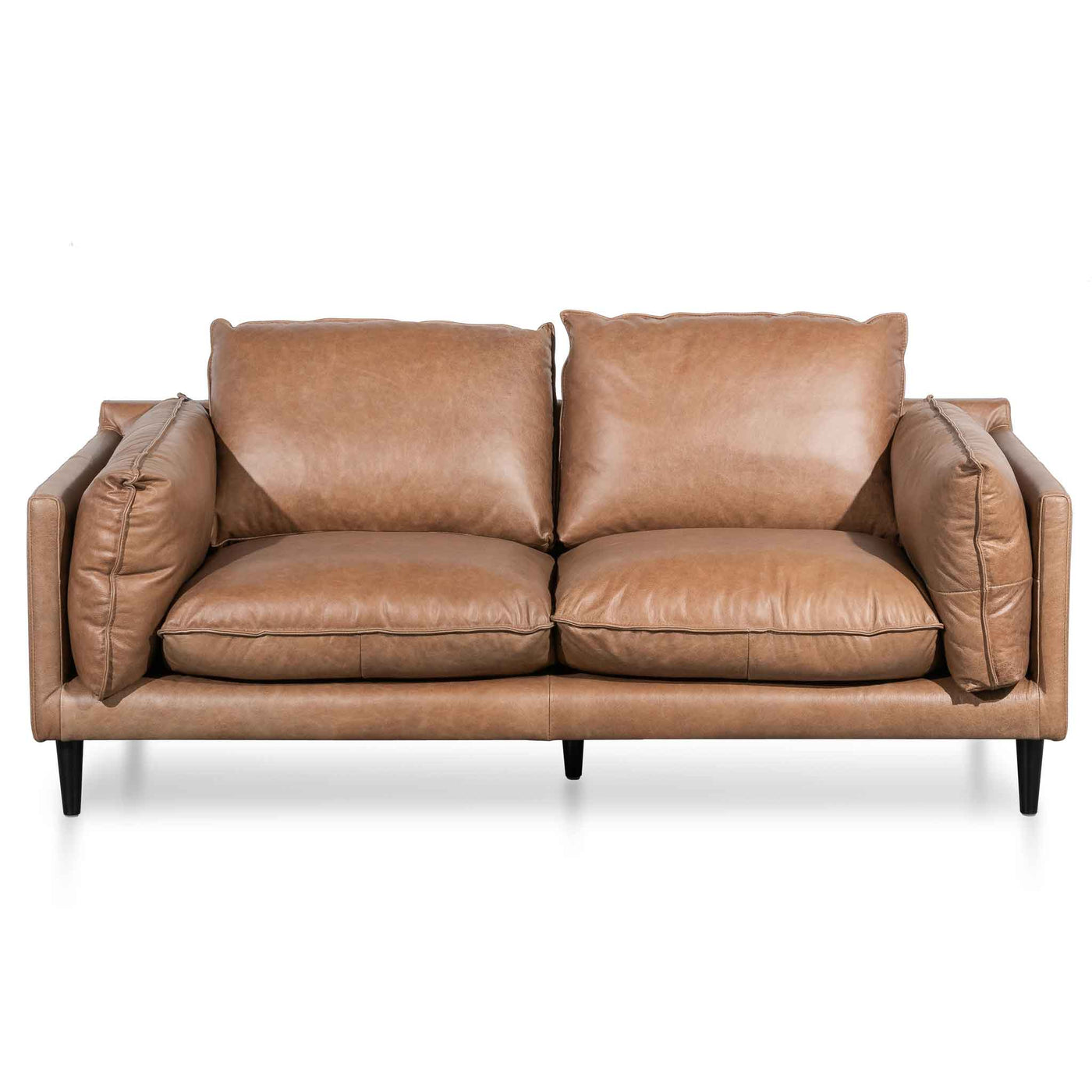 2 Seater Leather Sofa - Saddle Brown