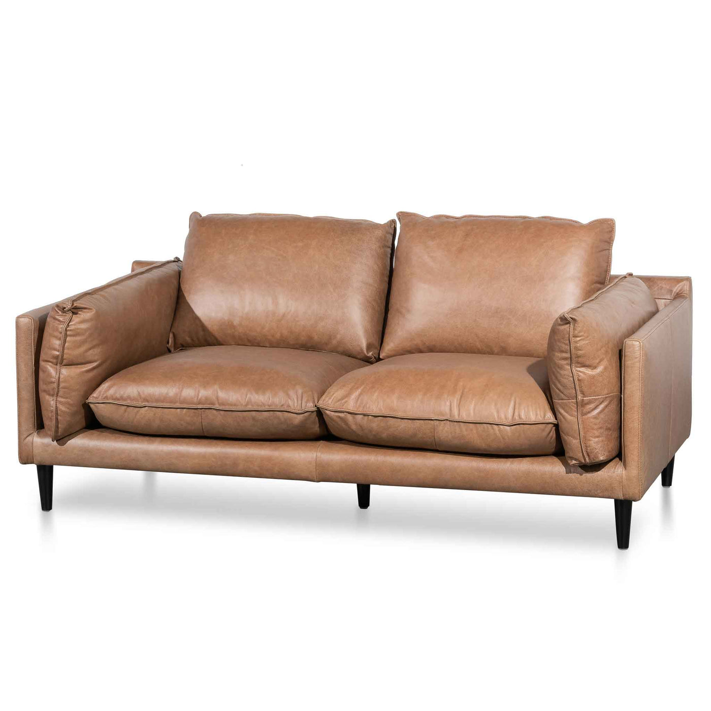 2 Seater Leather Sofa - Saddle Brown