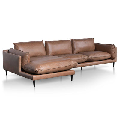 4 Seater Left Chaise Leather Sofa - Saddle Brown