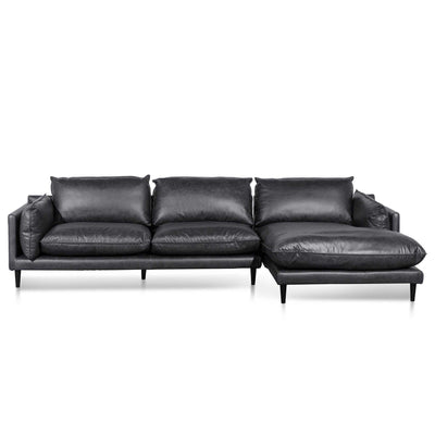 4 Seater Right Chaise Leather Sofa - Charcoal