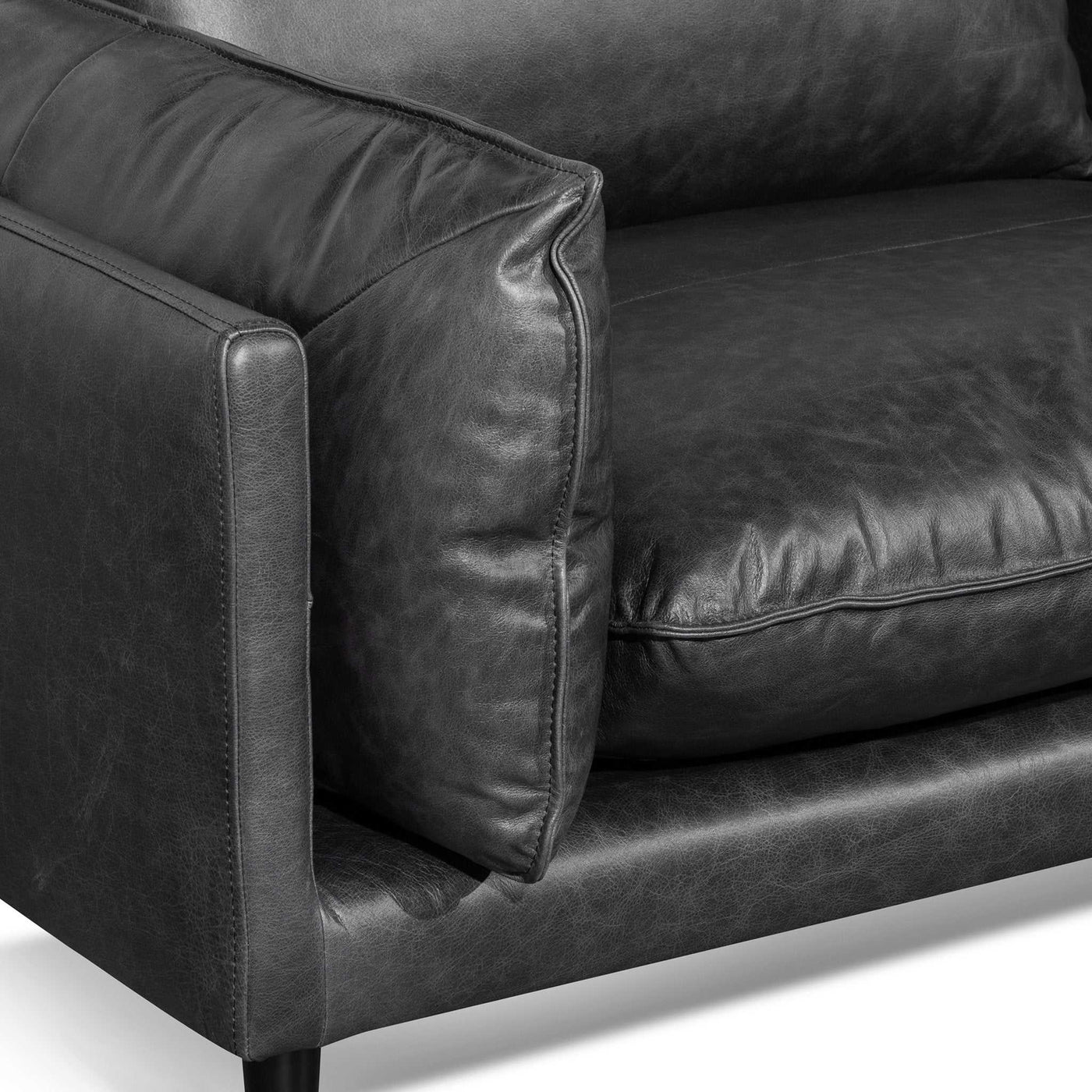 4 Seater Right Chaise Leather Sofa - Charcoal