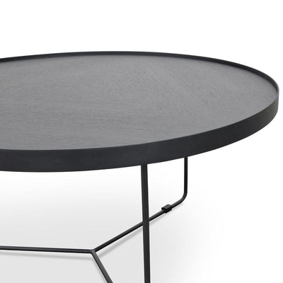 90cm Round Coffee Table - Black Oak Top - Black Frame