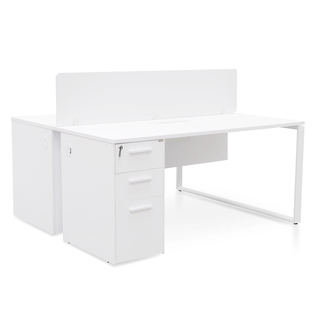2 Seater 160cm Office Desk With Privacy Screen - White - Upgraded Legs