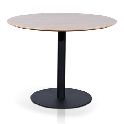 Round Office Meeting Table - Natural with Black Base